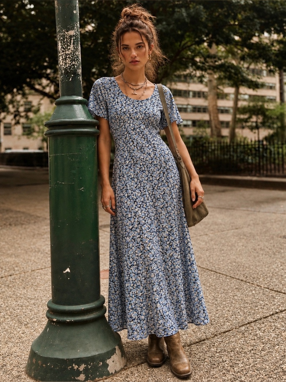 VTG 90s Molly Malloy Blue Floral Maxi Dress Boho Western Farmhouse Cottage 10